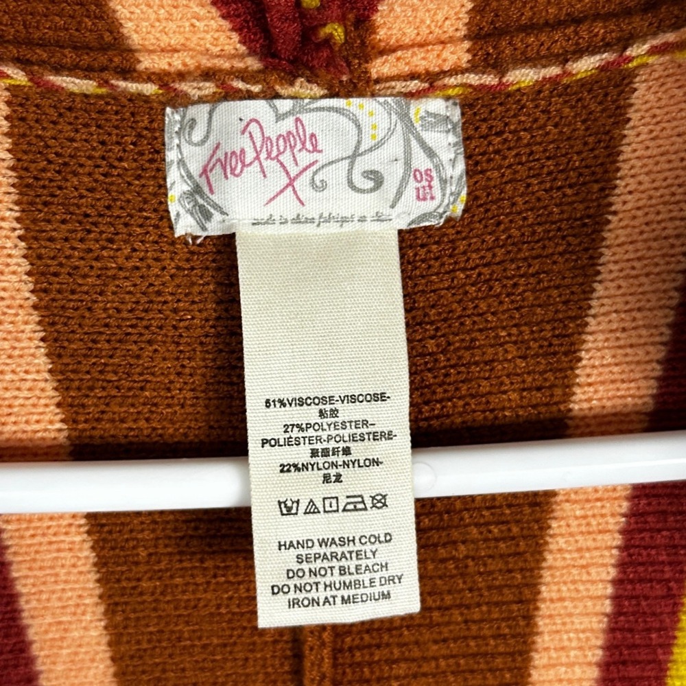 Free People All I Need Striped Poncho Bohemian Hoodie Brown Beachy Oversized XL - Picture 5 of 11